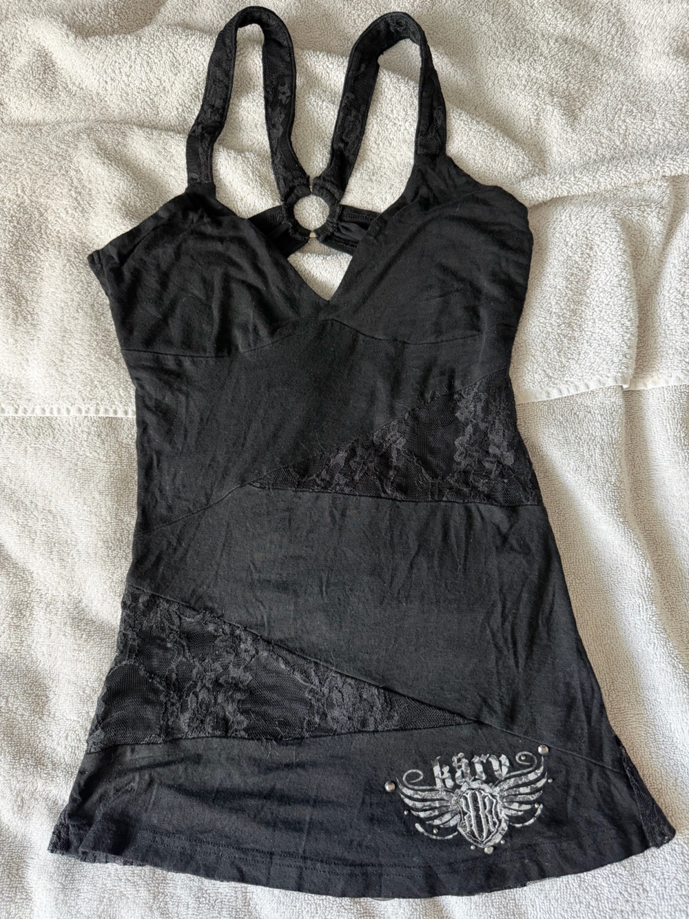 Black Lace-Accent Tank Top with open Back